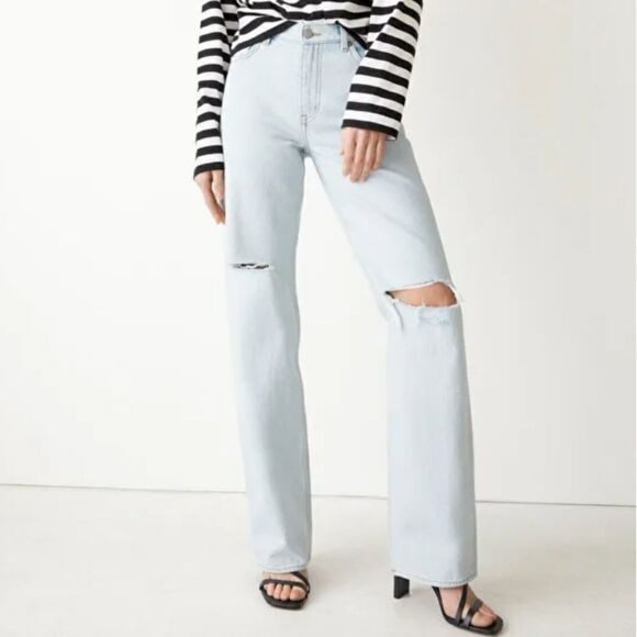 & Other Stories Denim Precious Cut Jeans Straight Leg Low Rise Waist Distressed - Picture 1 of 16